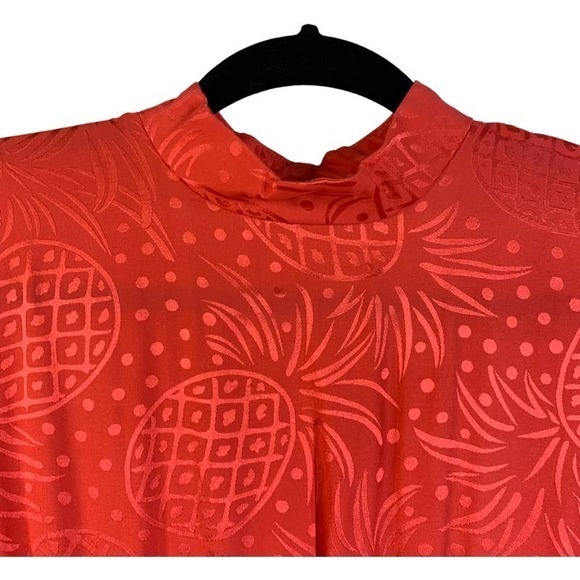 LIZ CLAIBORNE Vintage Red Silk Pineapple Print Ruched Midi Dress - Picture 4 of 14